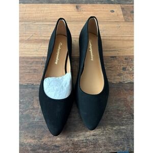 FunkyMonkey Womens Pointed Toe Ballet Flats Black Faux Suede Shoes Size 7